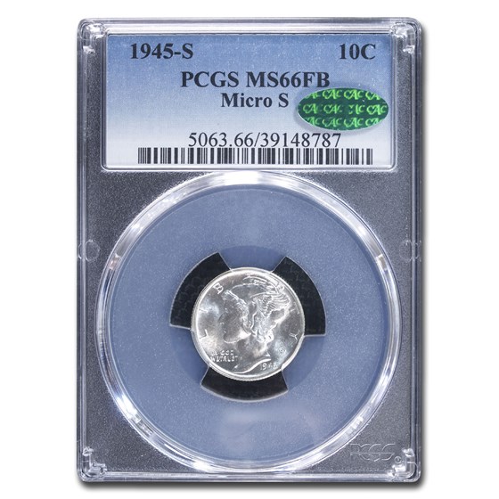 1945-S Mercury Dime MS-66 PCGS CAC (FB, Micro S) 1945-S Mercury Dime MS-66 PCGS CAC (FB, Micro S)